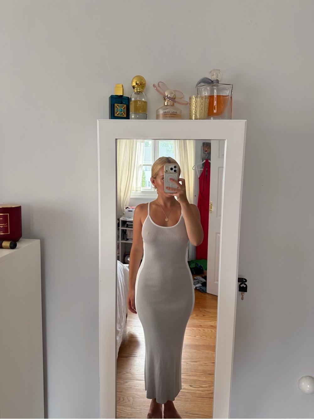 Le Lis Two-Tone Ribbed Slip Dress - Grey and White